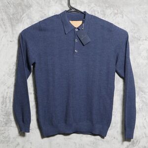 Emanuel Berg Polo Shirt Mens Medium Blue Chevron Long Sleeve Merino Wool